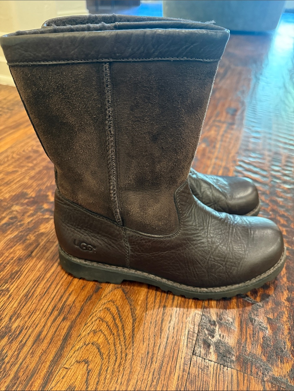 UGG Brown Suede & Leather Mid-Calf Boots